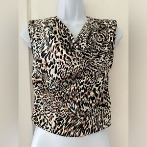 Express Top XS , Shoulder Pads, Drape Neck, Leopard Ish Print NEVER WORN